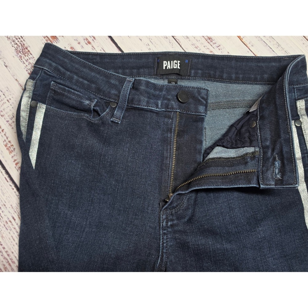 Paige Hoxton Ankle Peg Jeans Womens 29 Blue Excellent Silver Side Stripe Skinny‎